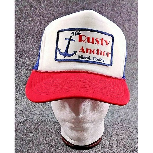 Red White And Blue Rusty Anchor Trucker Hat - Picture 7 of 7
